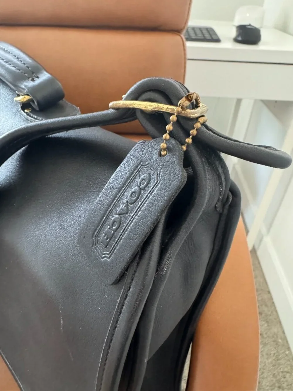 Coach Black Leather Laptop Bag with Gold Hardware